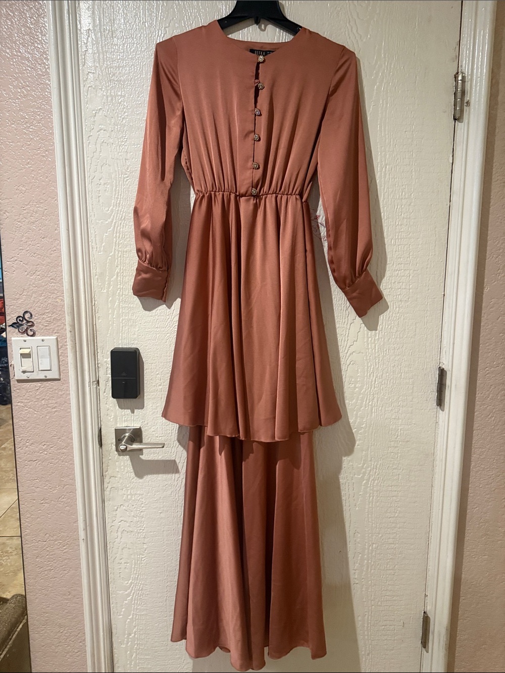 Women's Long Sleeve Tiered Dress in Rust